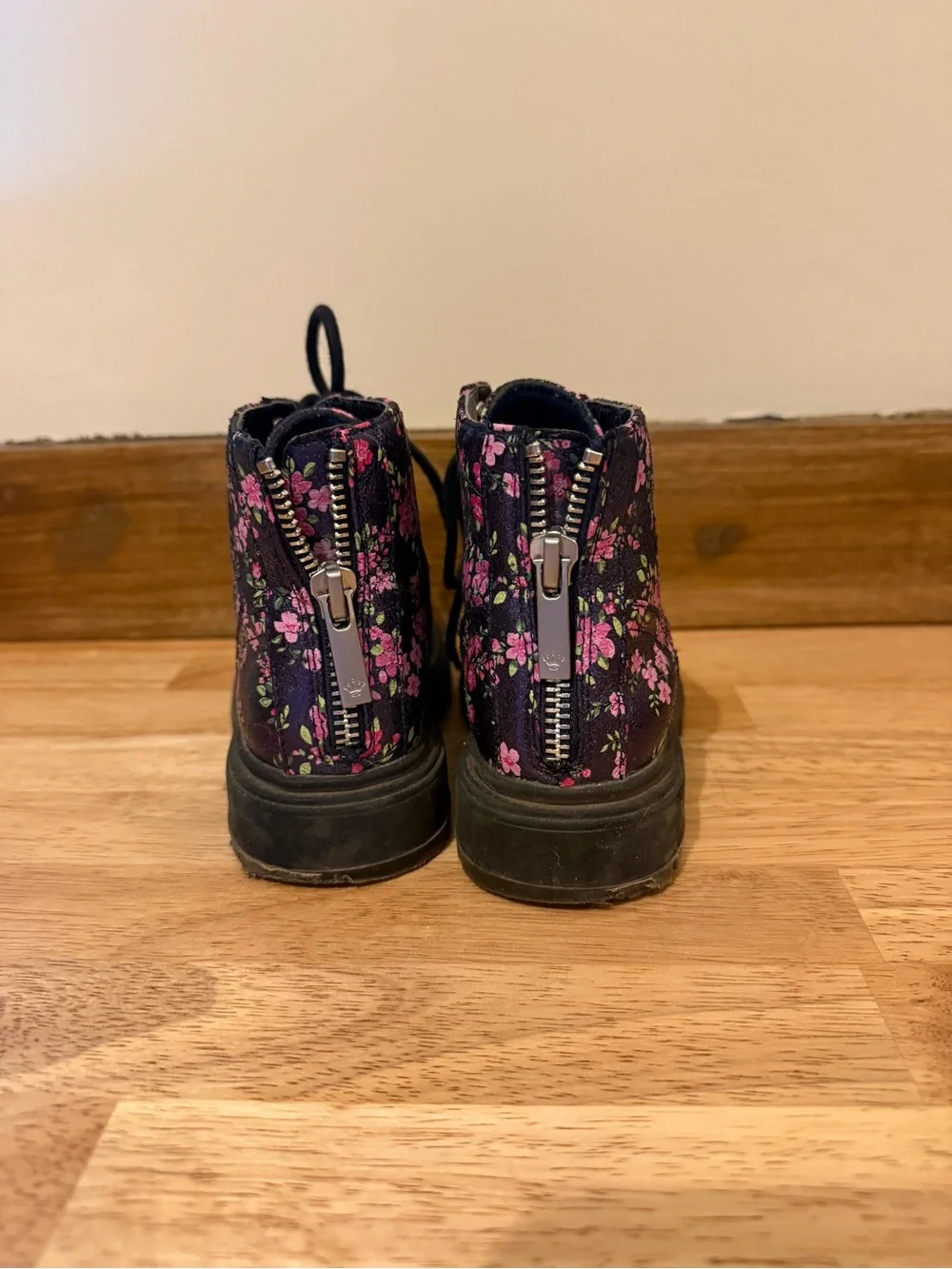 NINA kids Diana Boot - Floral Lace-Up Ankle Boots in Navy and Pink